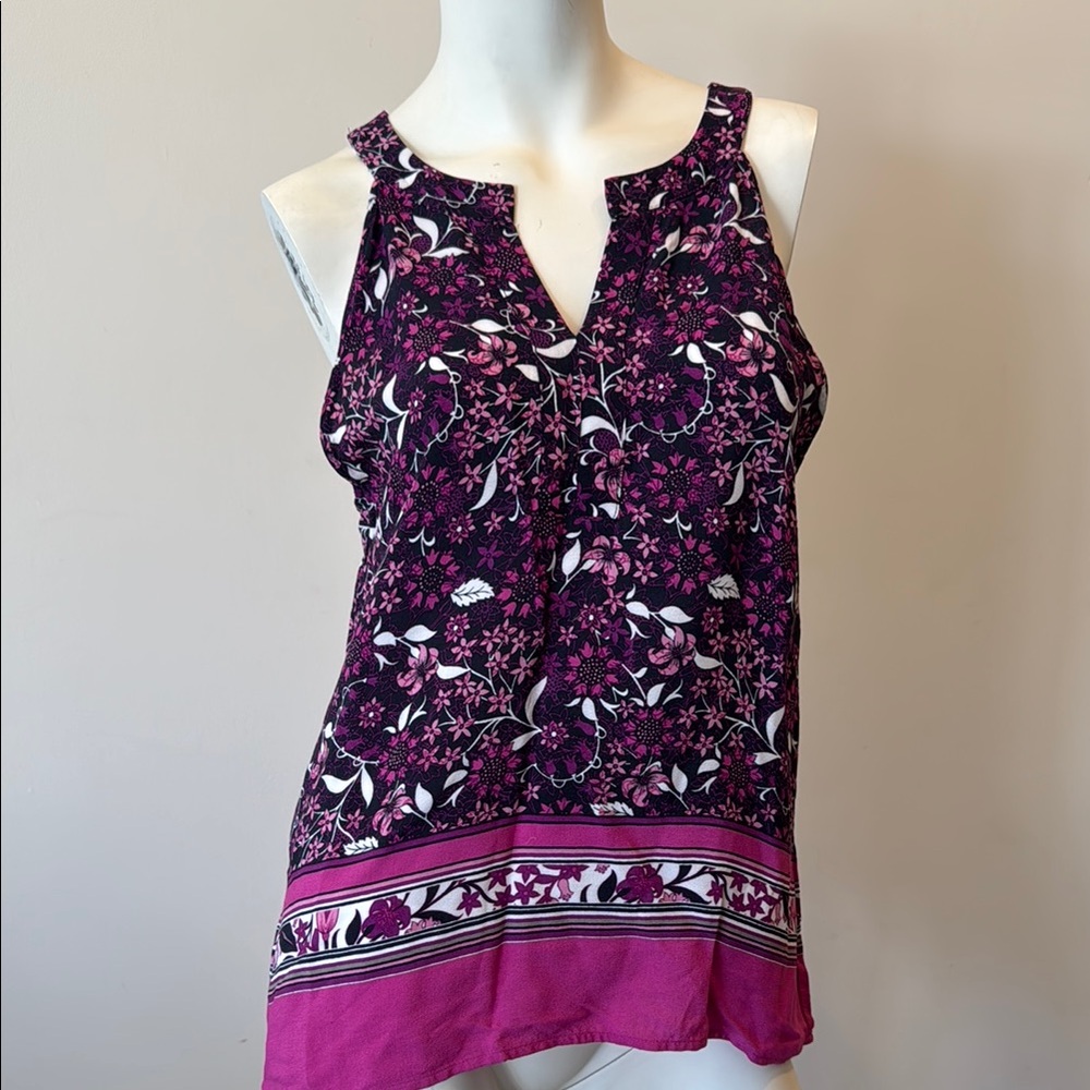 Floral Sleeveless Top - Purple and Black